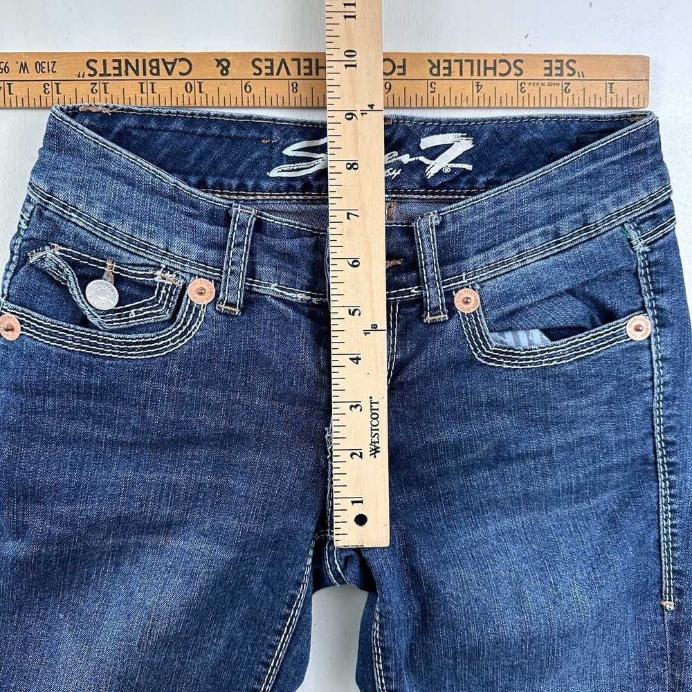 Seven 7 Womens Rocker Slim Jeans 26x27 Blue Stretch Flap Back Pockets Tag Sz 25 - Picture 5 of 16
